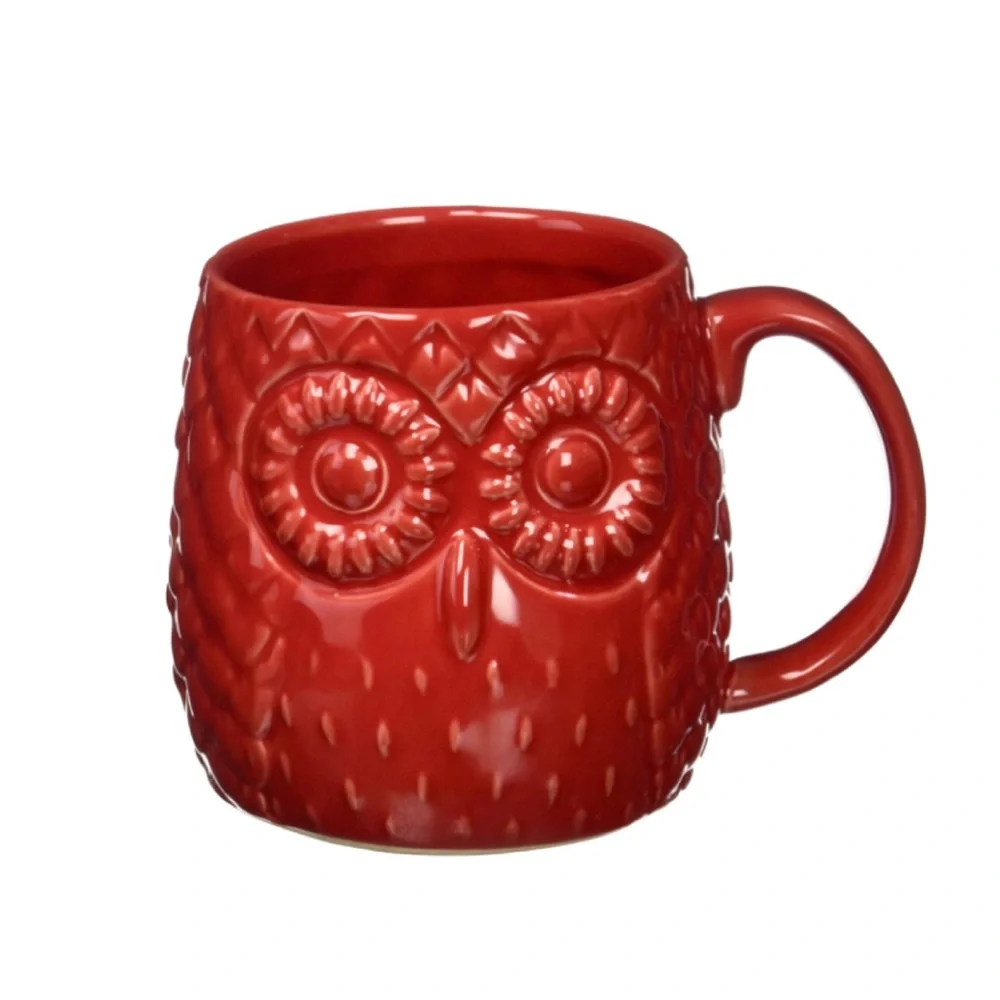 Red Embossed Night Owl Coffee Mug- Ceramic 20 Oz.